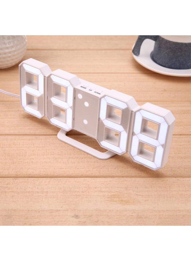 Taglich 3D Digital Wall Clock Led Alarm Clock for Bedroom Living Room Office Acrylic Alarm Clock with Temperature Display Night Light Auto Brightness Table Clock 1224 Hour Format White