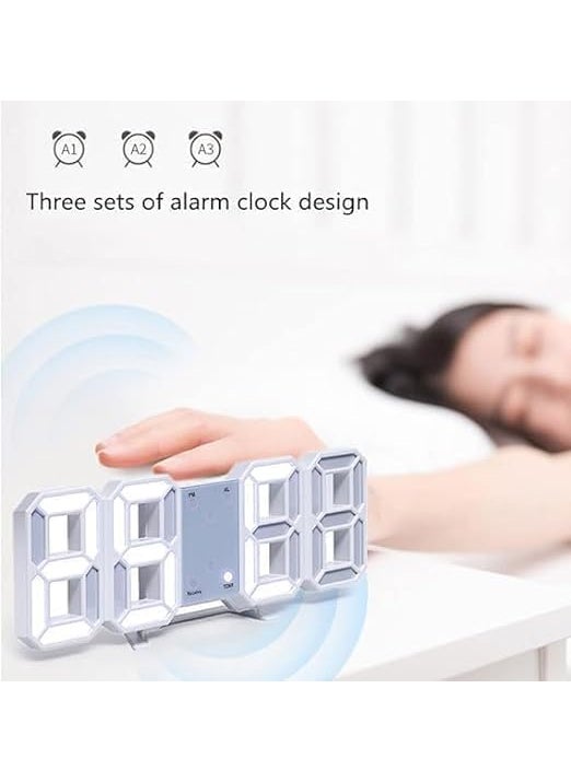 Taglich 3D Digital Wall Clock Led Alarm Clock for Bedroom Living Room Office Acrylic Alarm Clock with Temperature Display Night Light Auto Brightness Table Clock 1224 Hour Format White