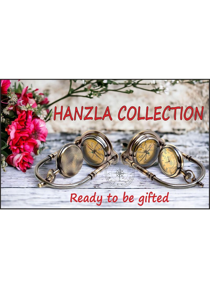 Hanzla Collection Nautical Clock Ship Table Clock Brass Desk Clock Maritime Brass Compass with Antique Victoria London Pocket Watch