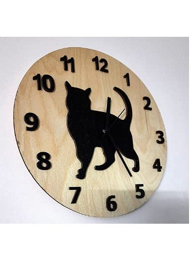 NABSTER Wooden cat with Number for Animals and cat Lovers Wall Clock forMade with Wood Modern Design for Gifting Office Home Living Room Decor 12 inch
