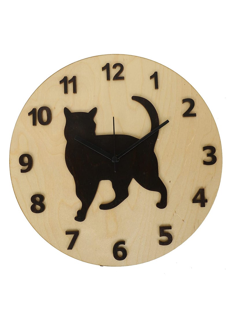 NABSTER Wooden cat with Number for Animals and cat Lovers Wall Clock forMade with Wood Modern Design for Gifting Office Home Living Room Decor 12 inch
