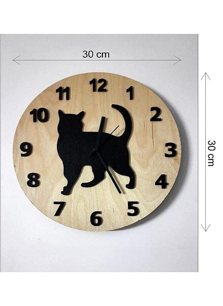 NABSTER Wooden cat with Number for Animals and cat Lovers Wall Clock forMade with Wood Modern Design for Gifting Office Home Living Room Decor 12 inch