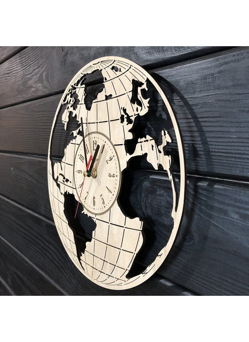 NABSTER Earth Globe World Map Geography Wall Clock Wood Kitchen Decor Living Room Gifts Art Office Kids Anniversary Christmas Birthday Globe Clock 12 Inch 30 cm
