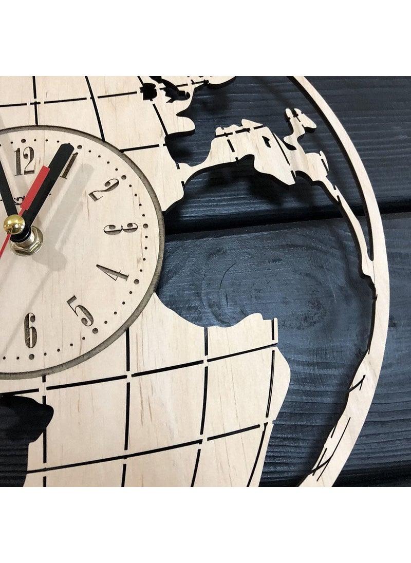 NABSTER Earth Globe World Map Geography Wall Clock Wood Kitchen Decor Living Room Gifts Art Office Kids Anniversary Christmas Birthday Globe Clock 12 Inch 30 cm