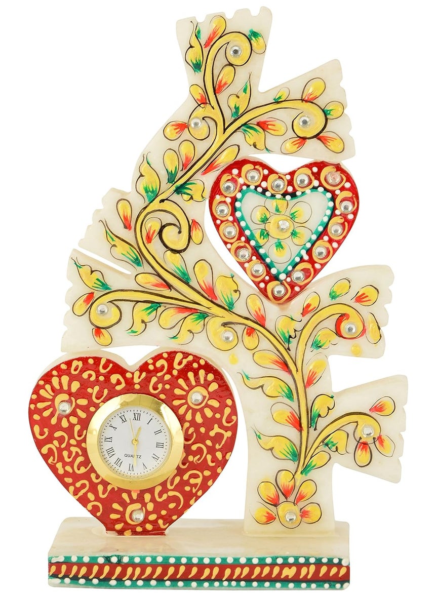 Saudeep India Trading Corporation Marble Love Tree Desk Clock 15 cm x 6 cm x 20 cm Home Decor Marble Handicrafts Meenakari Work Handwork Handpainted Makrana Sangemarmar Traditional Decorative Gift Item Showpiece Corporate Birthday Wedding Rakhi New Year Christmas Marriage Office Corporate Export Artistic Trending Launched Thanks Giving Good for Locker Lucky for Business