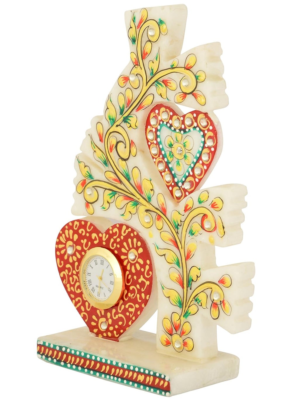 Saudeep India Trading Corporation Marble Love Tree Desk Clock 15 cm x 6 cm x 20 cm Home Decor Marble Handicrafts Meenakari Work Handwork Handpainted Makrana Sangemarmar Traditional Decorative Gift Item Showpiece Corporate Birthday Wedding Rakhi New Year Christmas Marriage Office Corporate Export Artistic Trending Launched Thanks Giving Good for Locker Lucky for Business