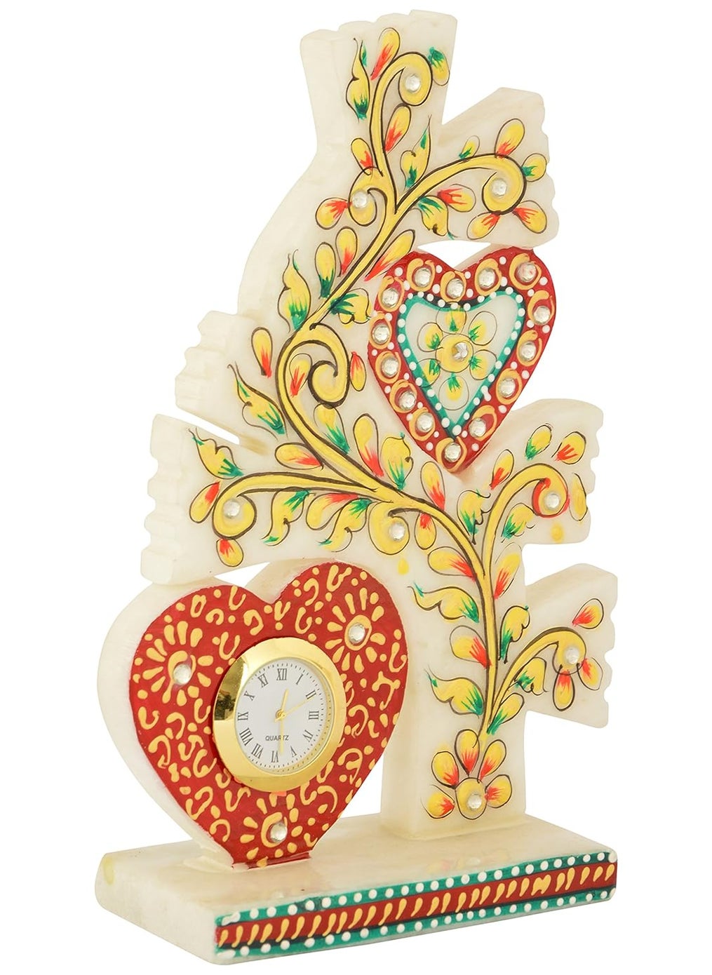 Saudeep India Trading Corporation Marble Love Tree Desk Clock 15 cm x 6 cm x 20 cm Home Decor Marble Handicrafts Meenakari Work Handwork Handpainted Makrana Sangemarmar Traditional Decorative Gift Item Showpiece Corporate Birthday Wedding Rakhi New Year Christmas Marriage Office Corporate Export Artistic Trending Launched Thanks Giving Good for Locker Lucky for Business