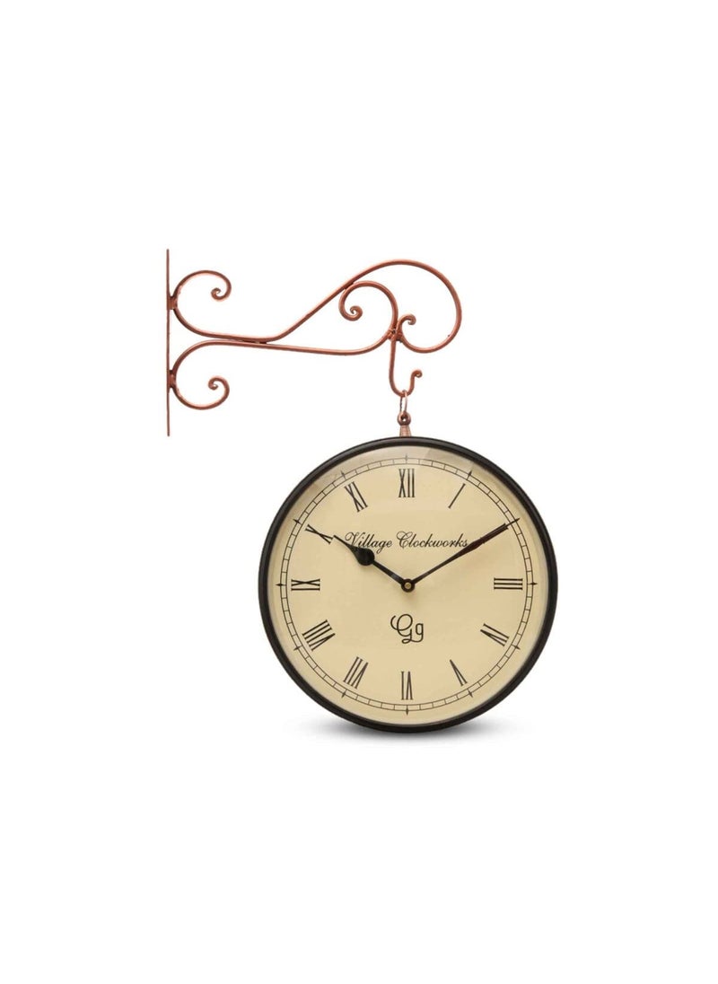 Kamdhenu art and craft Dabble Side Railway Clock Station Clock Vintage Double Sided Clock 8 Cf Analog Metal 30 Cm Multicolor