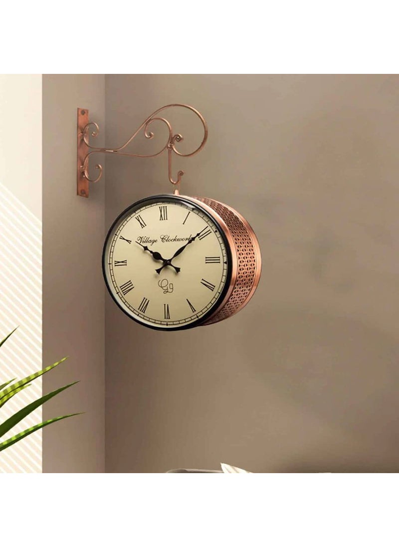 Kamdhenu art and craft Dabble Side Railway Clock Station Clock Vintage Double Sided Clock 8 Cf Analog Metal 30 Cm Multicolor