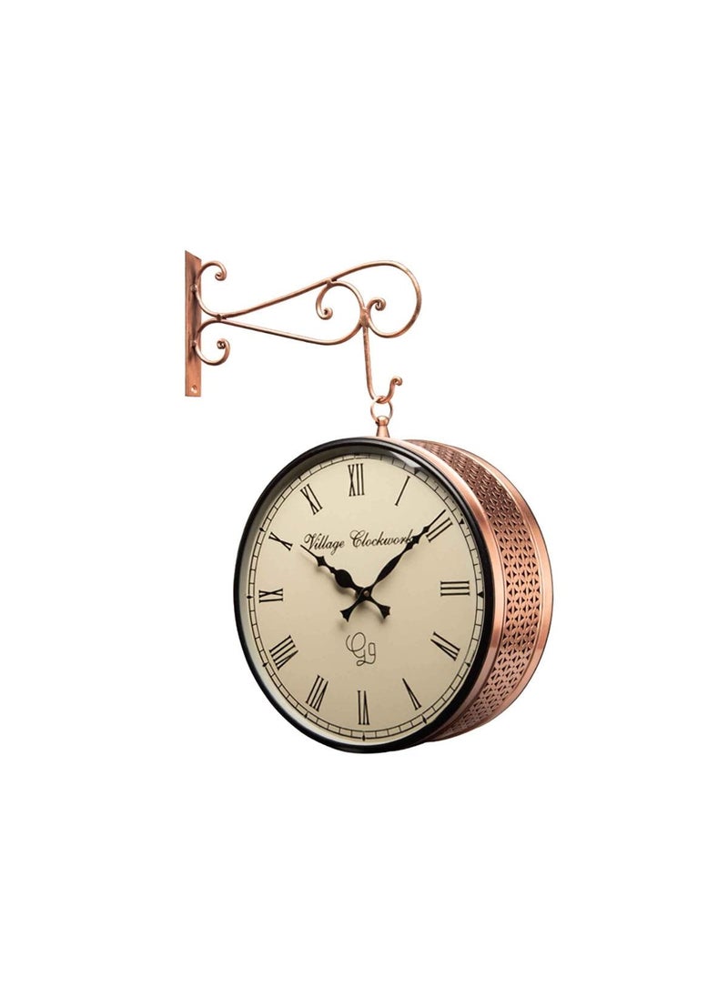 Kamdhenu art and craft Dabble Side Railway Clock Station Clock Vintage Double Sided Clock 8 Cf Analog Metal 30 Cm Multicolor