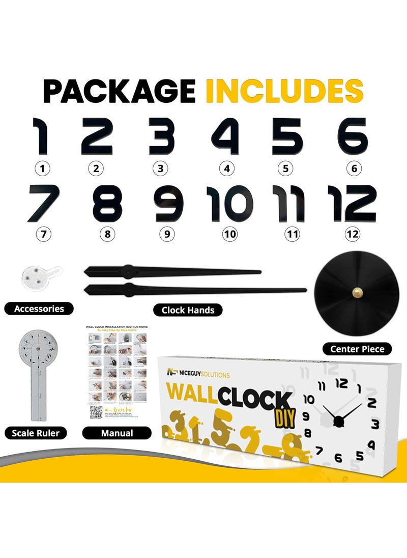 Niceguy Solutions DIY Wall Clock Frameless 3DStyle Analog Timekeeper for Home Living Room Bedroom Office BatteryPowered Modern House Decoration Silent Clock Decor with Number Sticker Decals