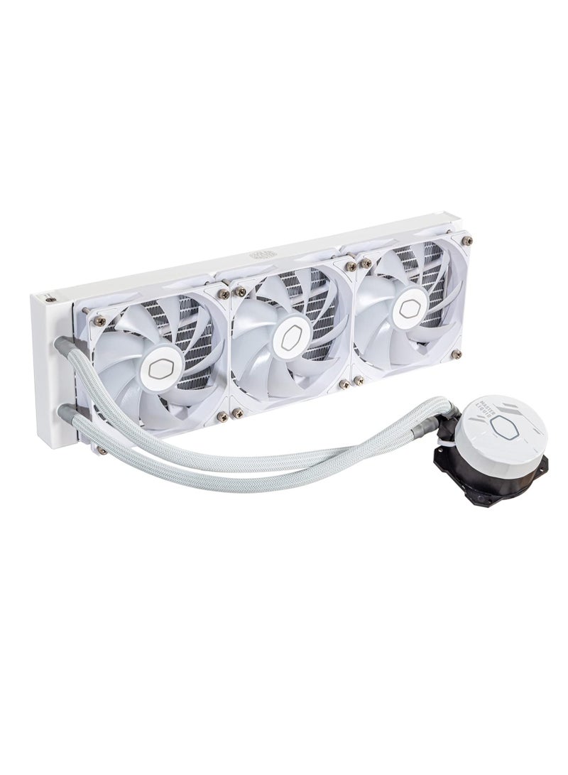 MasterLiquid 360L Core ARGB White, 360mm AIO Liquid CPU Cooler, Dual-Chamber Pump, 3x 120mm ARGB Fans, Supports Intel LGA1700/1200/115x & AMD AM5/AM4, 650-1750 RPM, 71.93 CFM, 27.2 dBA, CryoFuze Thermal Paste | MLW-D36M-A18PZ-RW