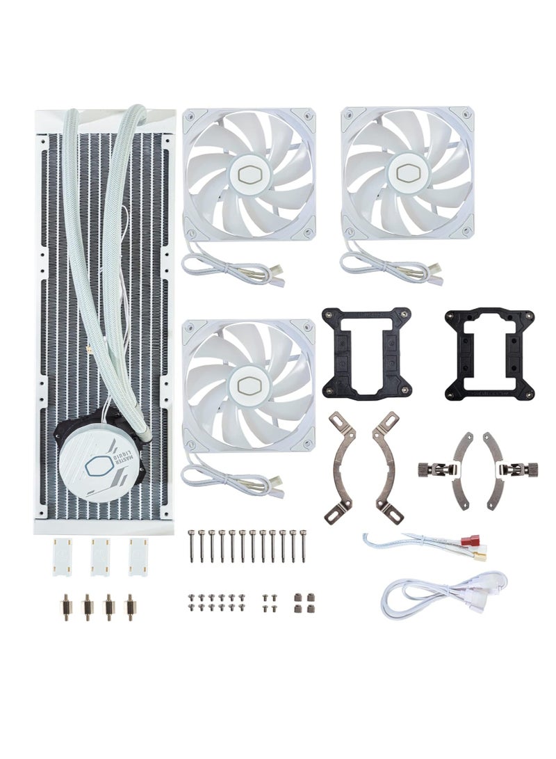 MasterLiquid 360L Core ARGB White, 360mm AIO Liquid CPU Cooler, Dual-Chamber Pump, 3x 120mm ARGB Fans, Supports Intel LGA1700/1200/115x & AMD AM5/AM4, 650-1750 RPM, 71.93 CFM, 27.2 dBA, CryoFuze Thermal Paste | MLW-D36M-A18PZ-RW