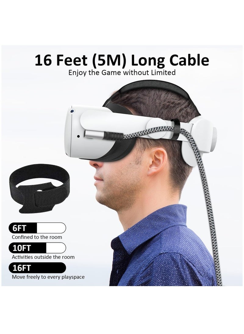 Link Cable 16FT VR Cable Compatible With Meta Oculus /Quest 3/Pro Pico Nylon Braided Accessories And Gaming PC Steam VR USB 3.0 Data Transfer Type C Cable