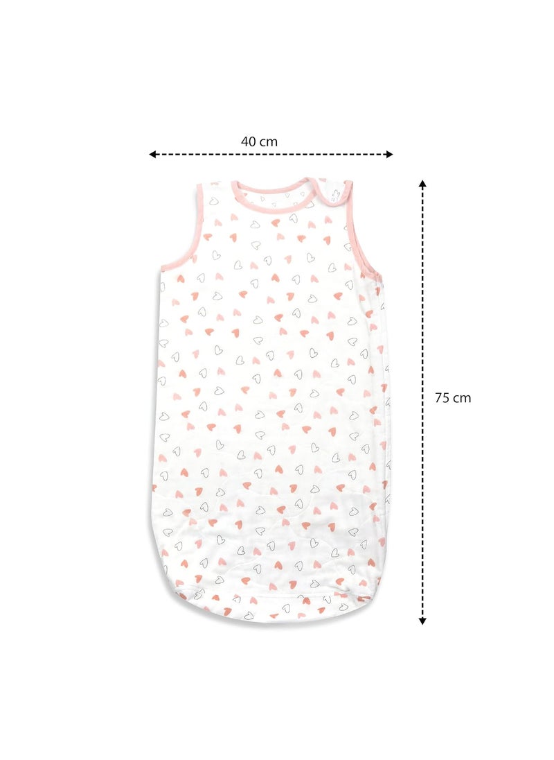 The White Cradle Baby Sleeping Bag for Infants Newborns Boys Wearable Sleep Swaddle Wrap Blanket Organic Cotton 3 Layers Safety Zip on Side Bottom Washable Pink Hearts Triangles