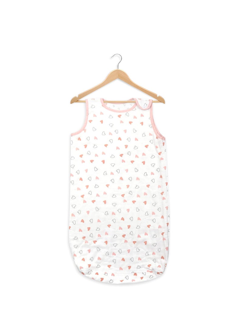The White Cradle Baby Sleeping Bag for Infants Newborns Boys Wearable Sleep Swaddle Wrap Blanket Organic Cotton 3 Layers Safety Zip on Side Bottom Washable Pink Hearts Triangles
