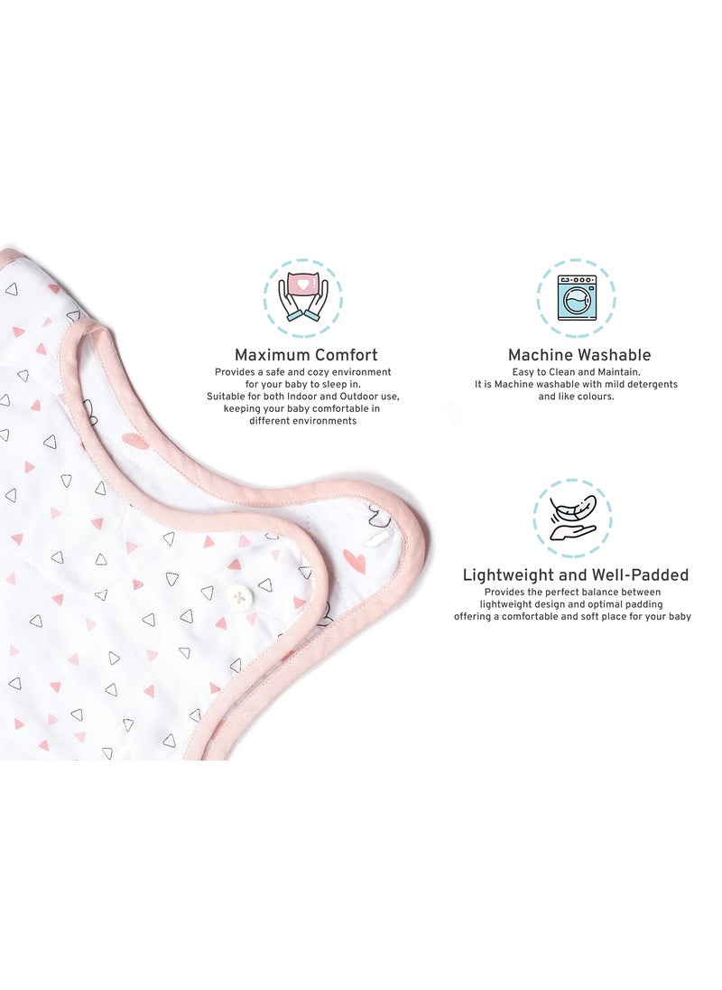 The White Cradle Baby Sleeping Bag for Infants Newborns Boys Wearable Sleep Swaddle Wrap Blanket Organic Cotton 3 Layers Safety Zip on Side Bottom Washable Pink Hearts Triangles