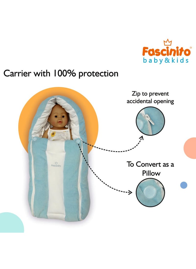 FASCINITO Baby Bed Sleeping Bag Carry Nest Cotton Baby Bedding for New Born Infant Portable Bassinet for Baby Carrying Sleeping Unisex Baby Sleeping Bed for New BornBlue