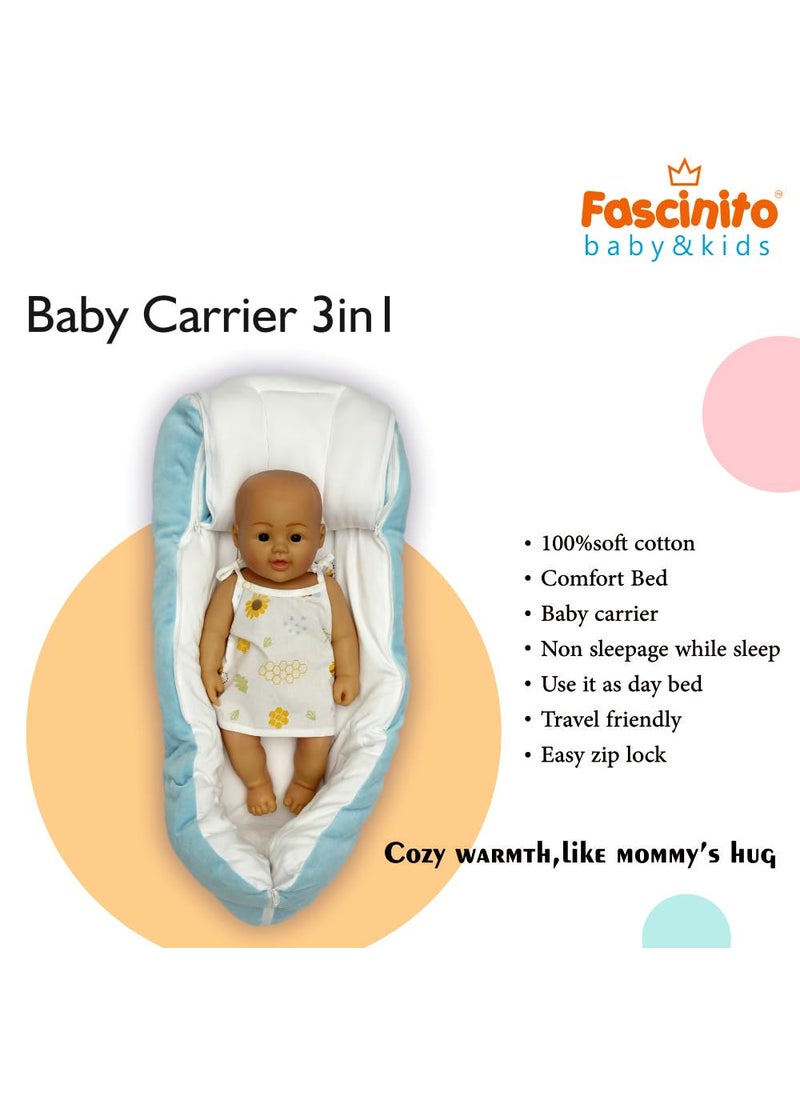 FASCINITO Baby Bed Sleeping Bag Carry Nest Cotton Baby Bedding for New Born Infant Portable Bassinet for Baby Carrying Sleeping Unisex Baby Sleeping Bed for New BornBlue