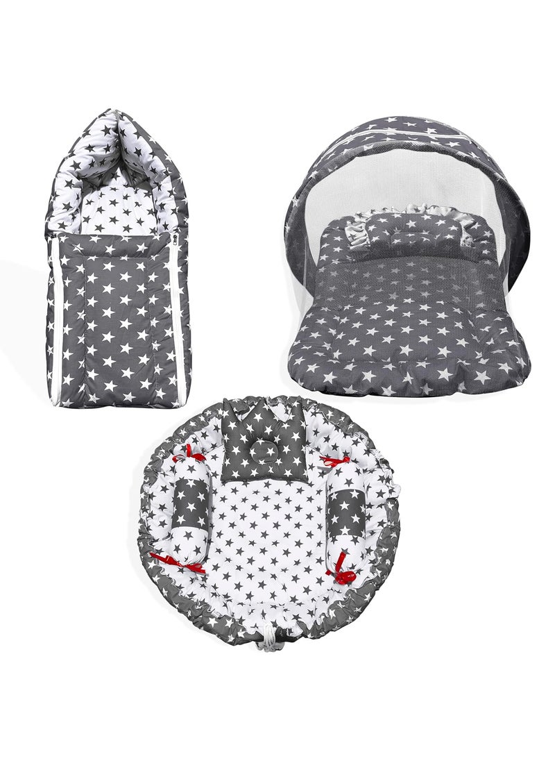MOM SON New Born Baby Sleeping Bag Baby Mosquito Net with Baby Reversible Round Bed Tub Baby Bedding SetBaby Gift Set for 06 Months Pack of 3