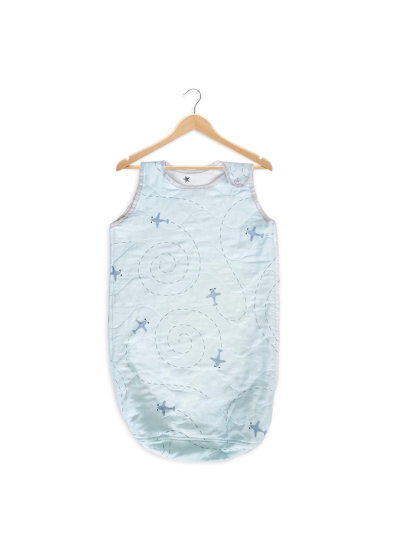 The White Cradle Baby Sleeping Bag for Infants Newborns Boys Wearable Sleep Swaddle Wrap Blanket Softest Organic Cotton 3 Layers Safety Zip on Side Bottom Washable Aeroplane