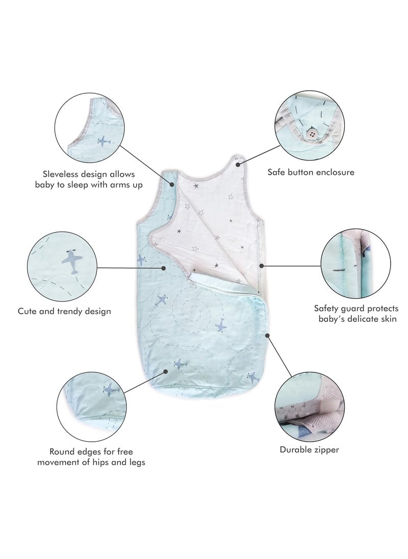 The White Cradle Baby Sleeping Bag for Infants Newborns Boys Wearable Sleep Swaddle Wrap Blanket Softest Organic Cotton 3 Layers Safety Zip on Side Bottom Washable Aeroplane