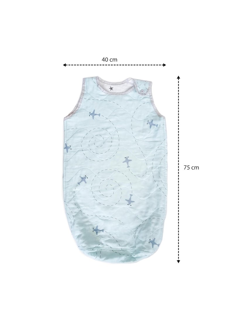The White Cradle Baby Sleeping Bag for Infants Newborns Boys Wearable Sleep Swaddle Wrap Blanket Softest Organic Cotton 3 Layers Safety Zip on Side Bottom Washable Aeroplane