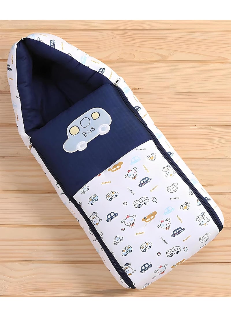 3 in 1 Baby Sleeping Bag Carry Nest Cotton Bedding Set for Infants New Born Baby PortableTravel Skin Friendly Dark Blue
