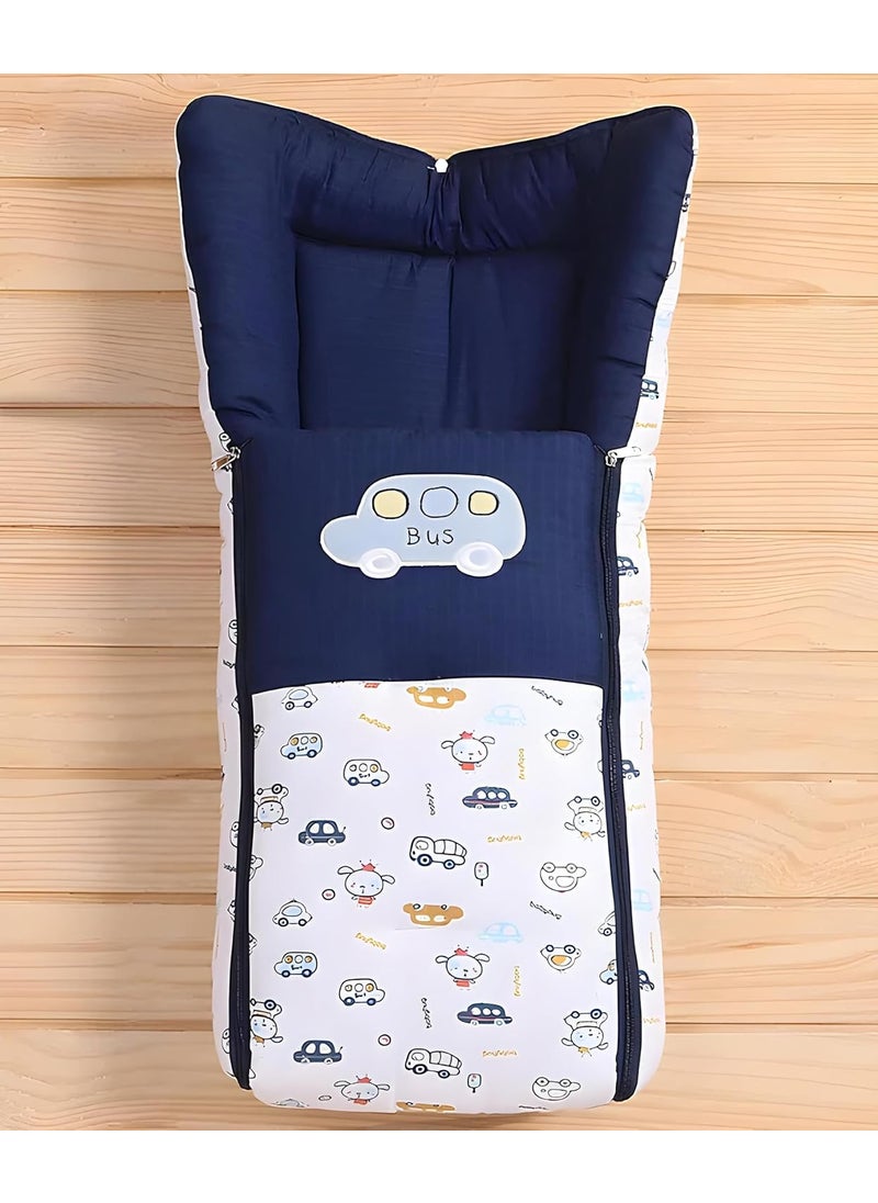 3 in 1 Baby Sleeping Bag Carry Nest Cotton Bedding Set for Infants New Born Baby PortableTravel Skin Friendly Dark Blue
