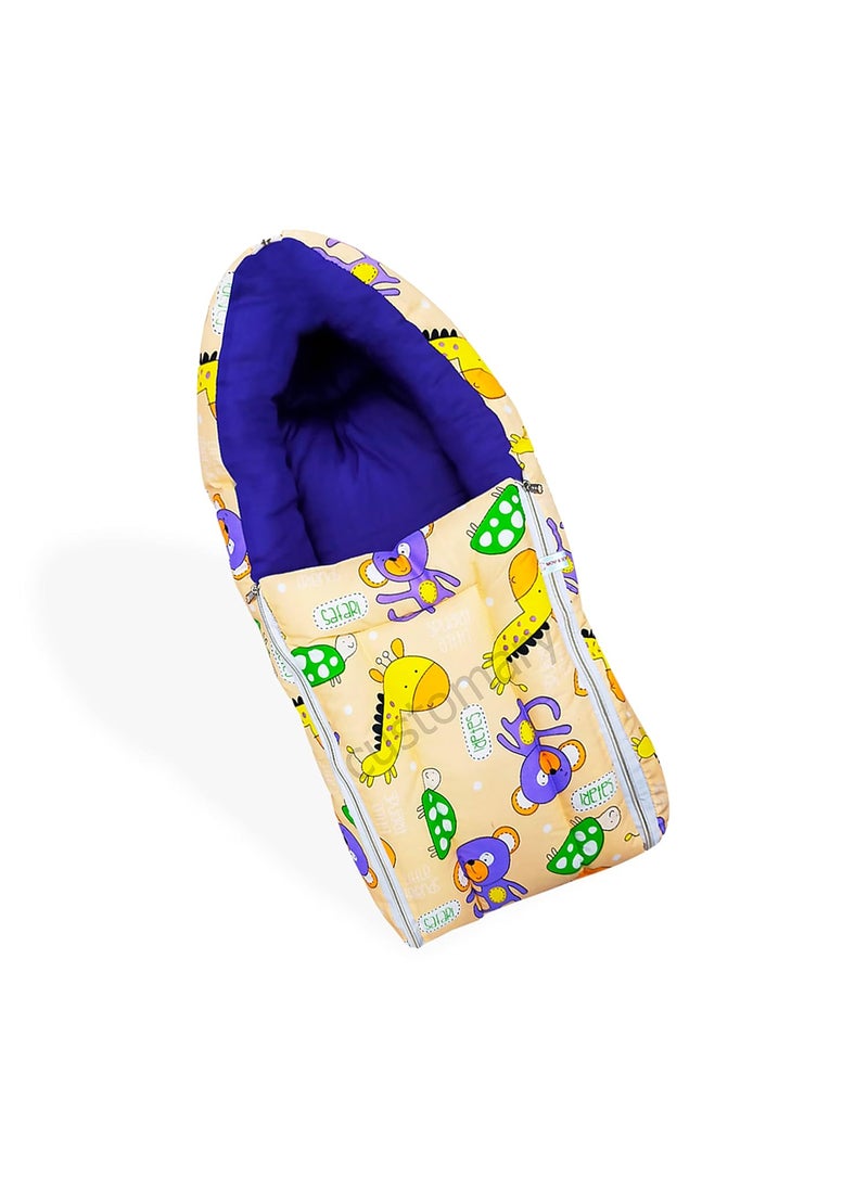 CUSTOMARY New Born Baby Mattress with Mosquito Net Sleeping Bag Combo Gift Set 03 Months Green Kitty Peach
