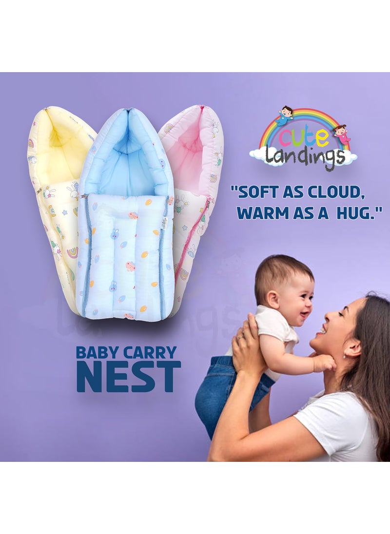 Cute Landings 3 in 1 Muslin Cotton Sleeping Bag for Newborn BabyCarry NestLightweightSkin FriendlyConvertibleHypoallergenicPortable Bassinet Essential Aslo use as Gaddi Set 06 Months Blue