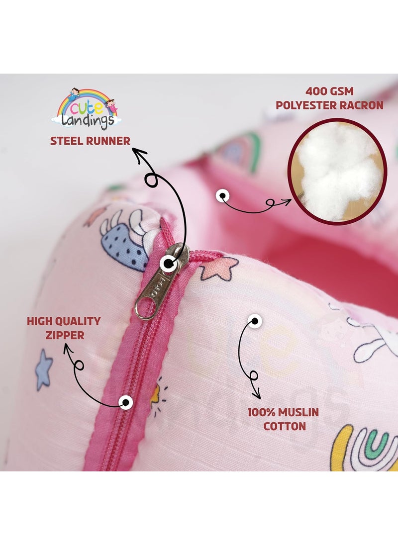 Cute Landings 3 in 1 Muslin Cotton Sleeping Bag for Newborn BabyCarry NestLightweightSkin FriendlyConvertibleHypoallergenicPortable Bassinet Essential Aslo use as Gaddi Set 06 Months Blue
