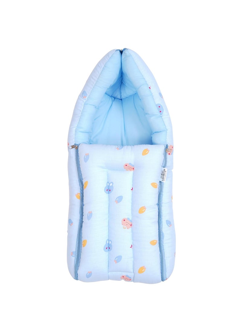 Cute Landings 3 in 1 Muslin Cotton Sleeping Bag for Newborn BabyCarry NestLightweightSkin FriendlyConvertibleHypoallergenicPortable Bassinet Essential Aslo use as Gaddi Set 06 Months Blue