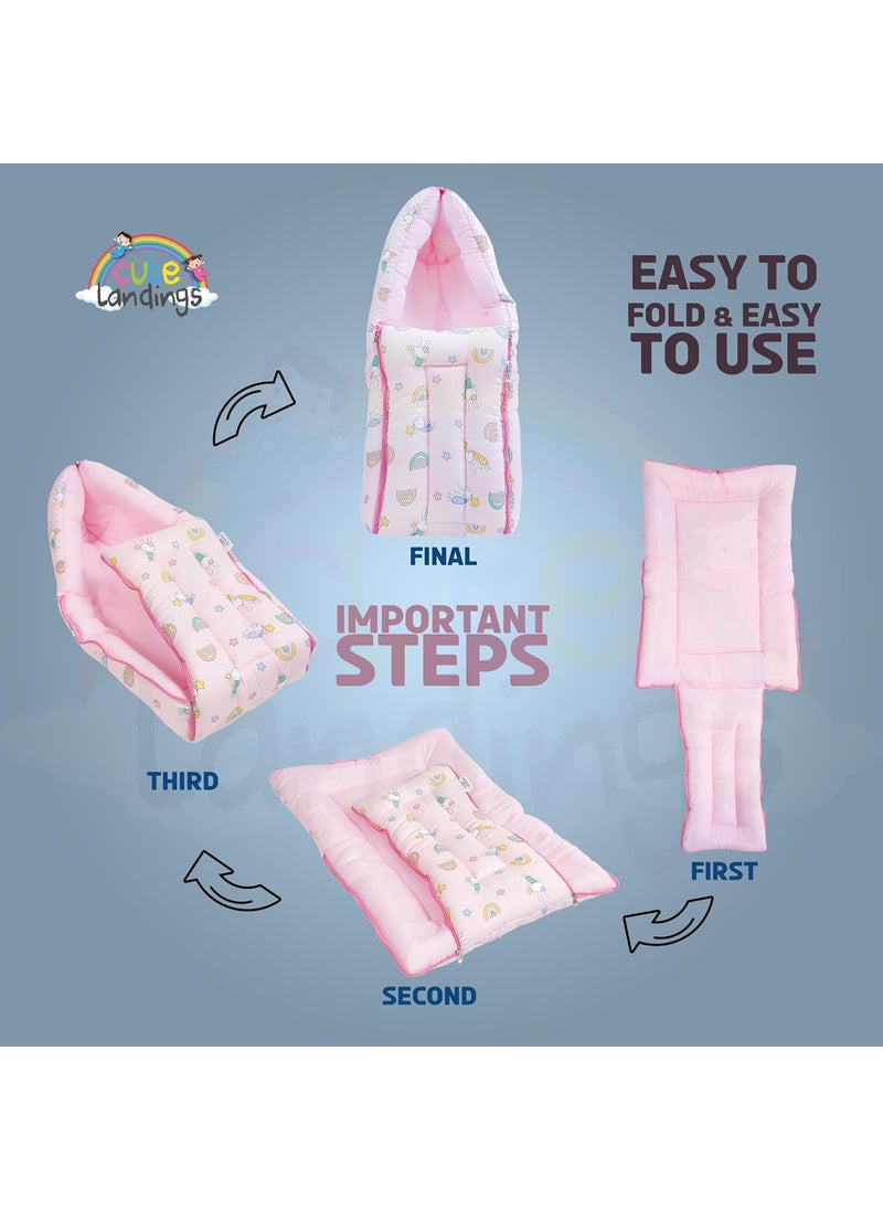 Cute Landings 3 in 1 Muslin Cotton Sleeping Bag for Newborn BabyCarry NestLightweightSkin FriendlyConvertibleHypoallergenicPortable Bassinet Essential Aslo use as Gaddi Set 06 Months Blue