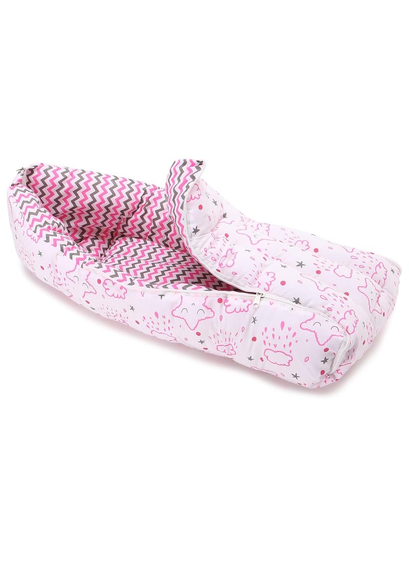 Be 1st Baby Cotton Carry Bag Crazy Stars Printed Baby Sleeping Bag Baby Bed Portable BassinetNest for CoSleeping Baby Bedding Carry Nest with 3Way Zip Opening for Baby Pink
