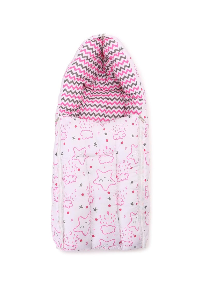 Be 1st Baby Cotton Carry Bag Crazy Stars Printed Baby Sleeping Bag Baby Bed Portable BassinetNest for CoSleeping Baby Bedding Carry Nest with 3Way Zip Opening for Baby Pink