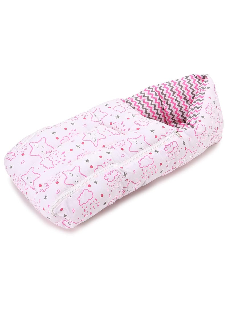 Be 1st Baby Cotton Carry Bag Crazy Stars Printed Baby Sleeping Bag Baby Bed Portable BassinetNest for CoSleeping Baby Bedding Carry Nest with 3Way Zip Opening for Baby Pink
