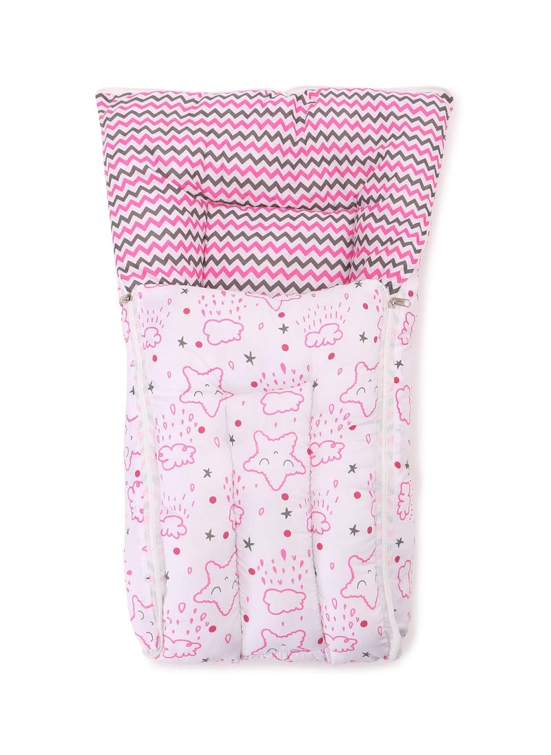 Be 1st Baby Cotton Carry Bag Crazy Stars Printed Baby Sleeping Bag Baby Bed Portable BassinetNest for CoSleeping Baby Bedding Carry Nest with 3Way Zip Opening for Baby Pink