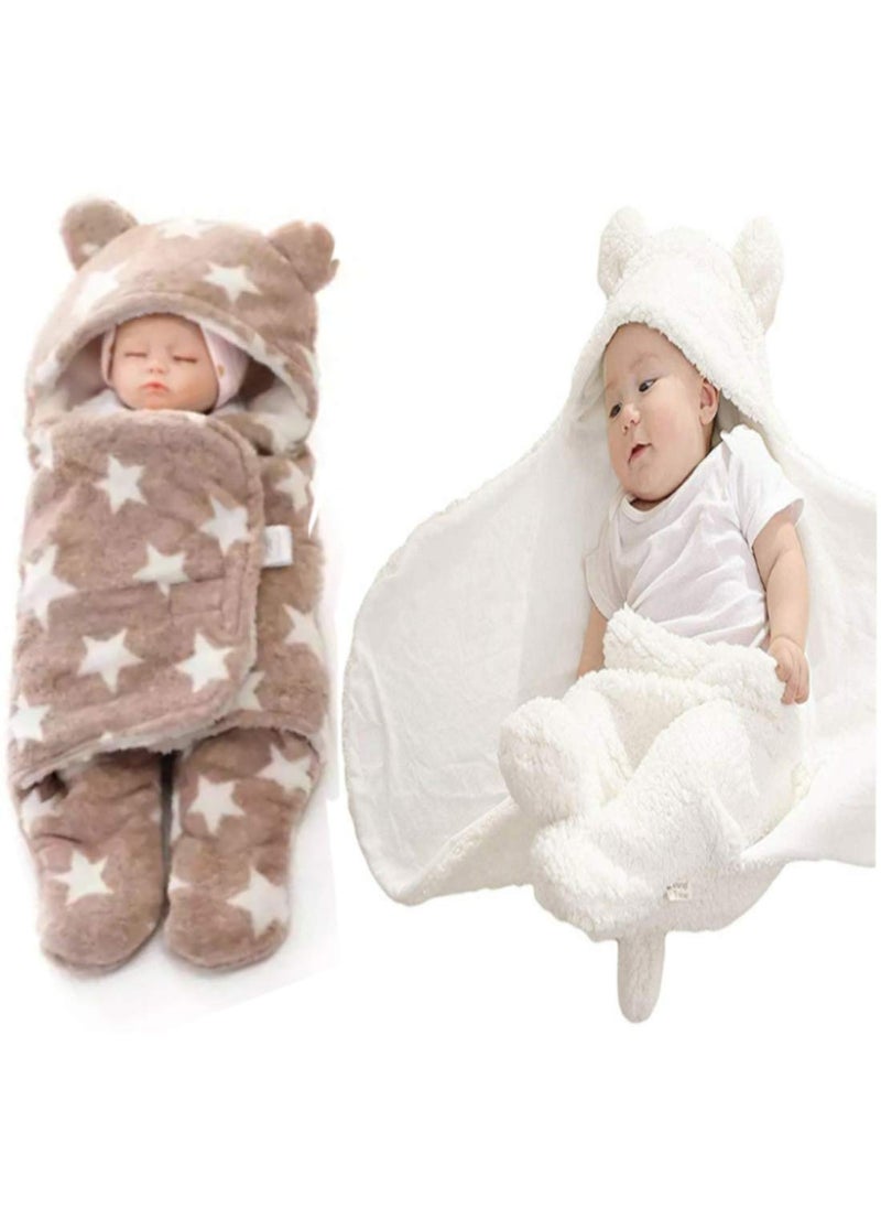 First Kick New Born Sleeping Bag Combo Pack of Super Soft Wearable Baby Wrapper Durable Polyester Cum Baby Sleeping Bag for Baby Boys Baby Girls Babies 76cm x 70cm 06 Months Pack of 2 White
