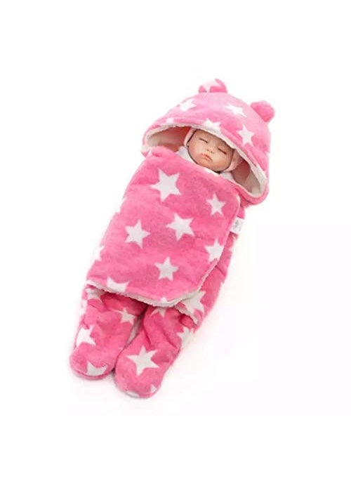 First Kick New Born Sleeping Bag Combo Pack of Super Soft Wearable Baby Wrapper Durable Fleece Polyester Cum Baby Sleeping Bag for Boys Baby Girls Babies 76cm x 70cm 06 Months Pack of 2 Pink