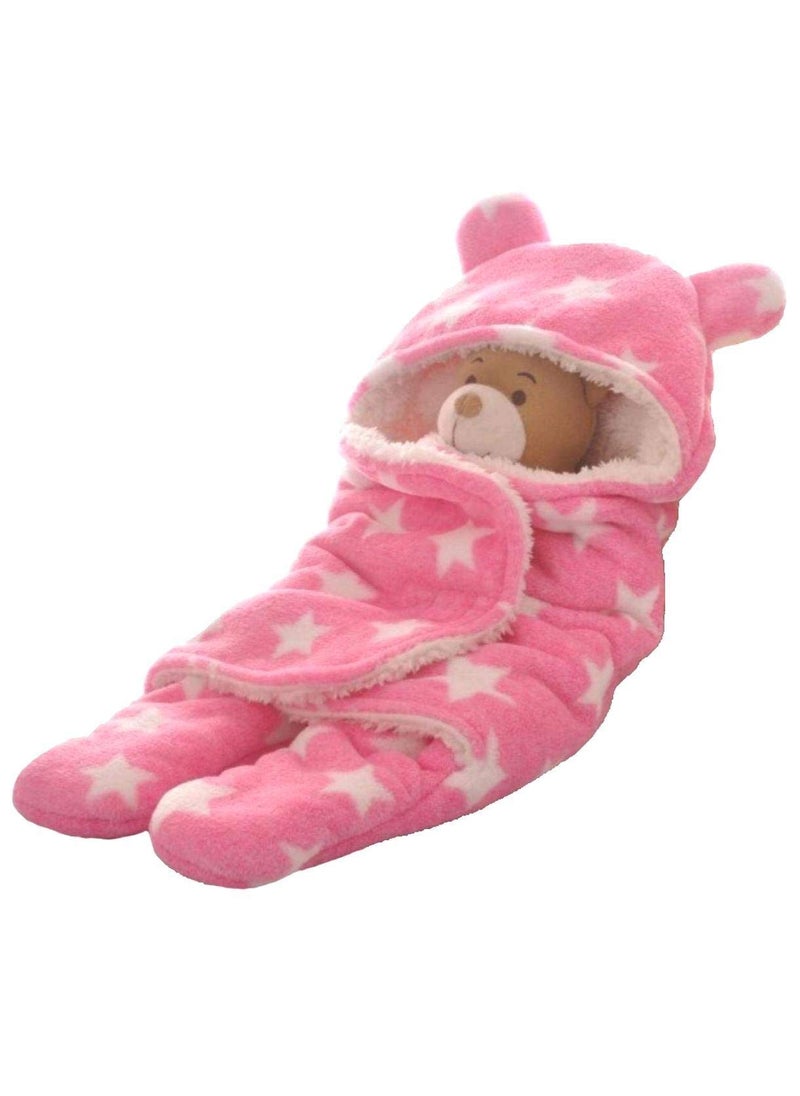 First Kick New Fleece Born Sleeping Bag Combo Pack of Super Soft Wearable Baby Polyester Wrapper Durable Cum Baby Sleeping Bag for Baby Boys Girls 76cm x 70cm 06 Months Pack of 2 White Pink Star