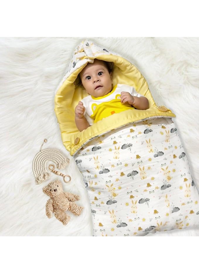 Musk Baby 3 in 1 Baby Sleeping Bag and Carry Nest Cotton Bedding Set for New Born Baby and Infants Portable and Travel Friendly 06 Months 200 TC Mustard