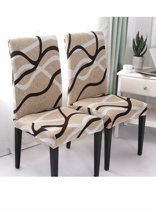 Chair Covers for Dining Room, Stretch Spandex Removable Washable Anti dust Seat Slipcover, Protector for Hotel, Office, Ceremony, Banquet Wedding PartyKhakiCoffee, Set of 2