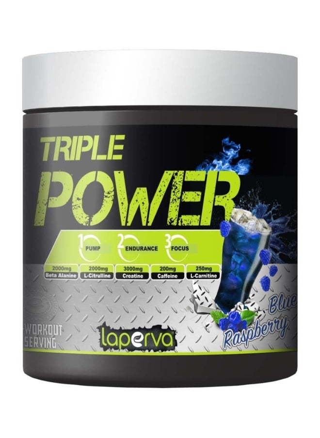 Triple Power Pre-Workout Supplement Blue Raspberry Flavor 30 Servings