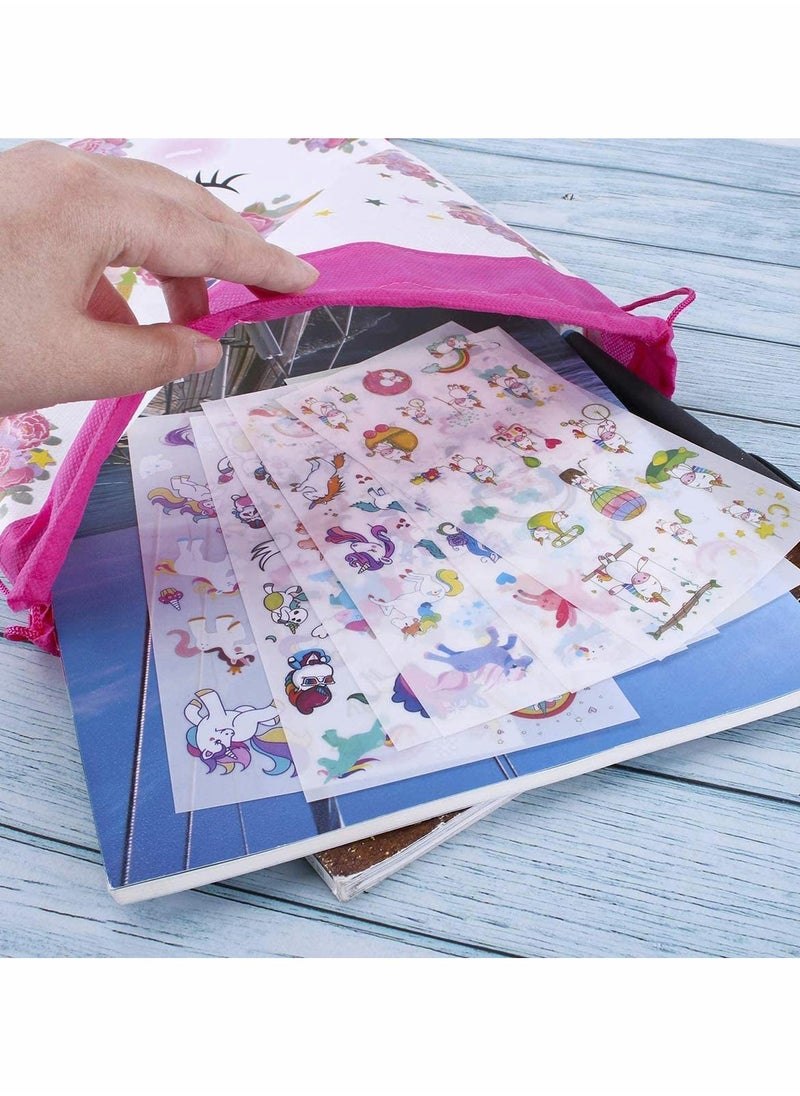 12 Pack Unicorn Drawstring Party Bags with 6 Unicorn Stickers, Unicorn Drawstring Backpacks Party Favor Bags Supplies for Kids Birthday Party Baby Shower