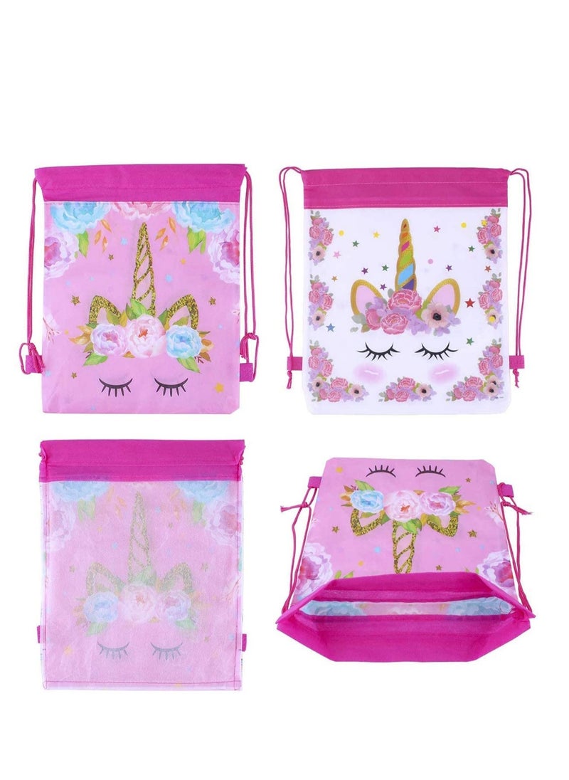 12 Pack Unicorn Drawstring Party Bags with 6 Unicorn Stickers, Unicorn Drawstring Backpacks Party Favor Bags Supplies for Kids Birthday Party Baby Shower