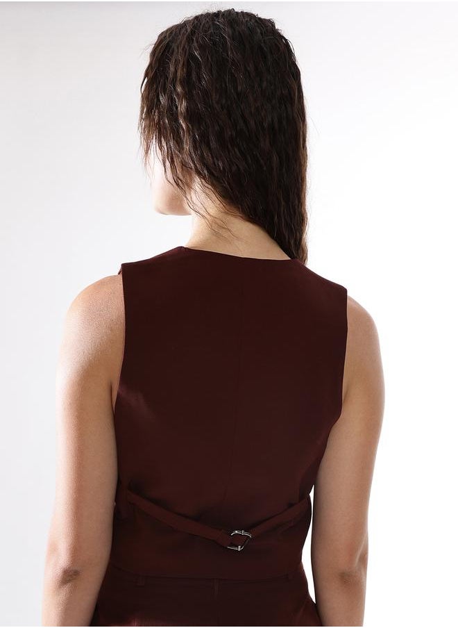 Women's Brown Polyester Blend Solid Regular Fit Waistcoat