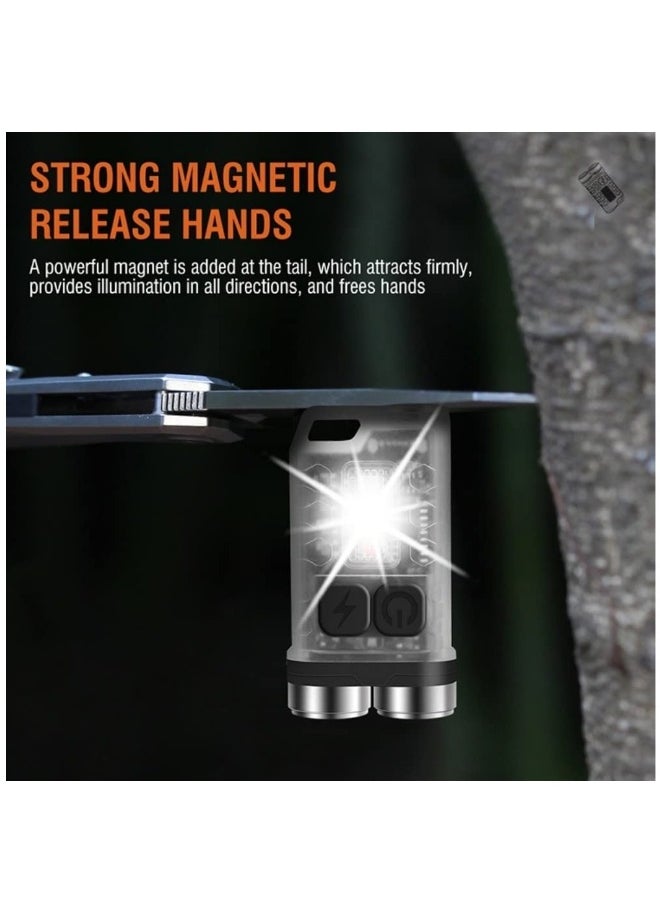 900 Lumen Mini Flashlight - USB Rechargeable Keychain EDC Light, Super Bright Waterproof Tactical LED with Magnetic Base for Camping, Hiking, and Emergency Situations.
