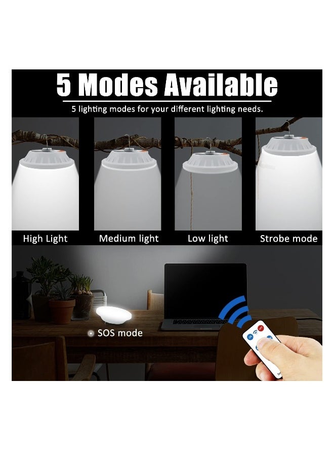 LED Solar Camping Lantern Portable Waterproof Solar USB Rechargeable with Remote Control Power Bank Flashlight Survival Kits for Indoor Outdoor Home Emergency Light Power Outages Hiking