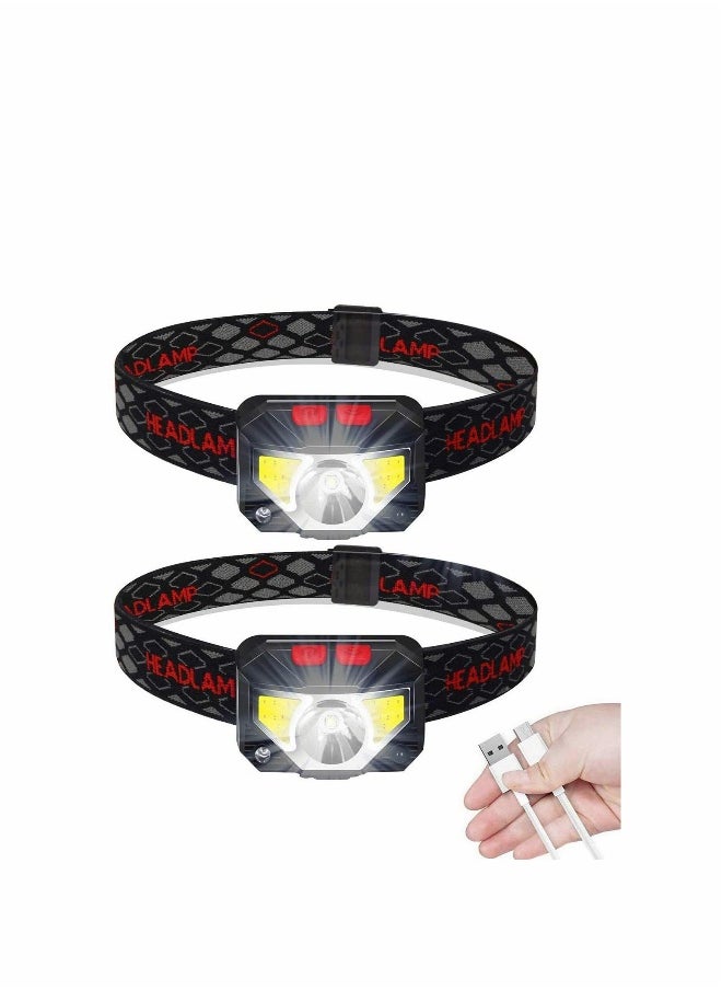 2 Pack LED Head Torch USB Rechargeable Headlamp Headlight Ultra Bright LED Headtorch Head Lamp with IPX45 Waterproof for Running Camping Hiking Climbing